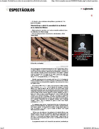 Nota de prensa en el periódico La Jornada - Primera edición del Festival DISTRITAL,Semana de Cine Mexicano y Otros Mundos
