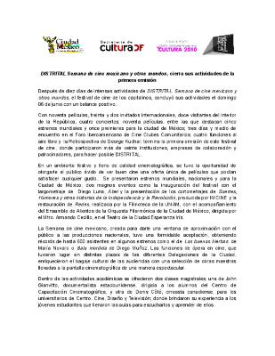 Boletín de prensa del cierre del Festival DISTRITAL, Semana de Cine Mexicano y Otros Mundos en 2010