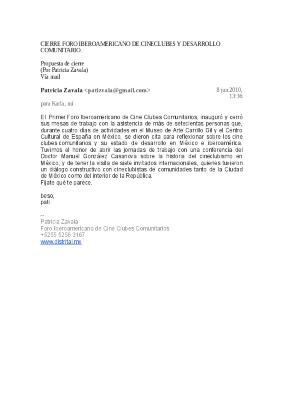 Propuesta de cierre para el Foro Iberoamericano de Cine Clubes Comunitarios