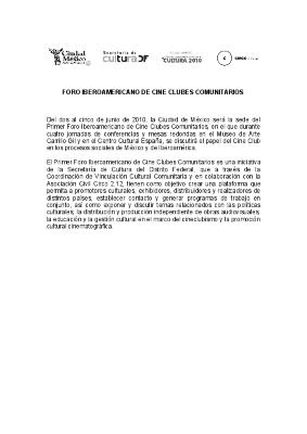 Boletín de prensa del Foro Iberoamericano de Cine Clubes Comunitarios en su primera edición 2010