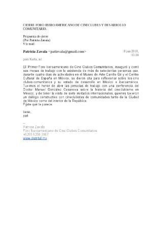 Propuesta de cierre para el Foro Iberoamericano de Cine Clubes Comunitarios