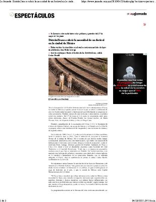 Nota de prensa en el periódico La Jornada - Primera edición del Festival DISTRITAL,Semana de Cine Mexicano y Otros Mundos