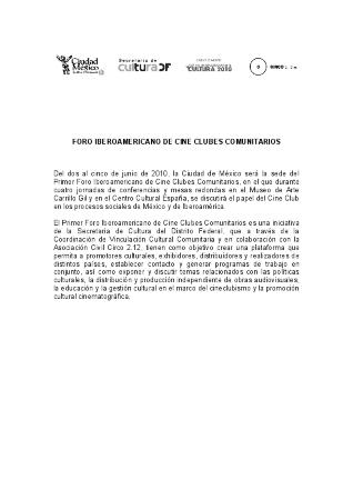 Presentación del primer Foro Iberoamericano de Cineclubes Comunitarios