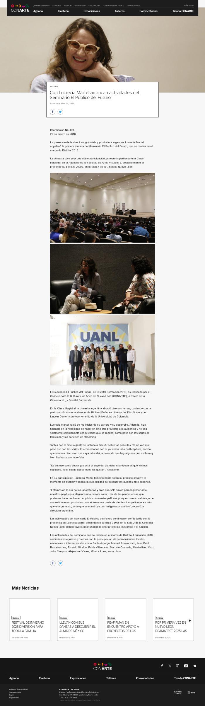 CONARTE - Con Lucrecia Martel arrancan actividades del Seminario El Público del Futuro